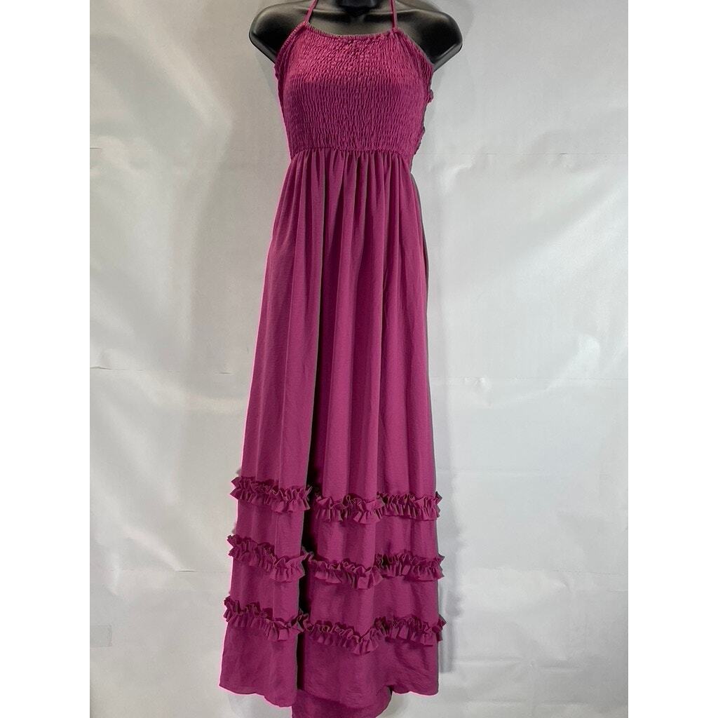 CIDER Women's Violet Solid Shirred Smocked Bodice Halter Maxi Dress SZ  M(US6) | eBay
