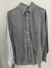 NAUTICA Shirt White Black Check 80's Two-Ply Cotton Long Sleeve Logo L 0824