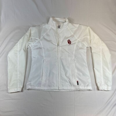 Womens S OU Wind Breaker Zip Up Jacket White Antigua Athletic Outdoor Pockets