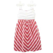 Infant Toddler Girls Pink  Cream Chevron Print Sun Dress Ruffle  Bow Sundress