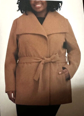 TAHARI WOMENS PLUS 2X SIZE ELLA WING COLLAR DOUBLE-FACE WRAP COAT