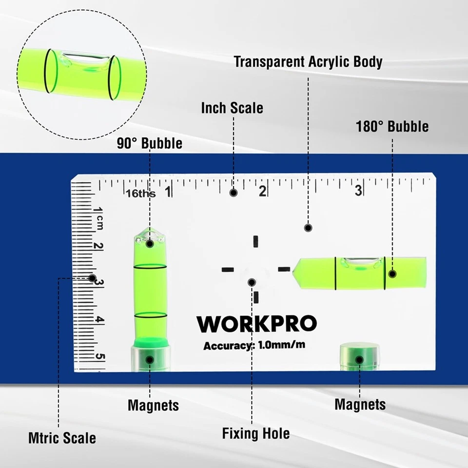 WORKPRO Small Level 3-3/4-inch Mini Level Tool Magnetic Level 2 Bubbles 90°/180° - Image 3 of 4