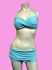 NWT GOTTEX PROFILE Tutti Frutti 2 pc HALTER Blue BANDEAU SKIRT SWIMSUIT sz - 8