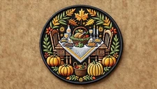 Thanksgiving Table Patch Embroidered Iron-on Applique Turkey Stuffing Pumpkin
