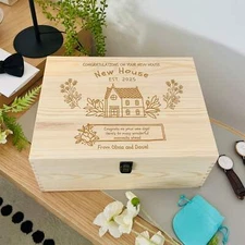 Custom Engraved Birthday/ Housewarming/ Mum & Dad Wooden Keepsake Box
