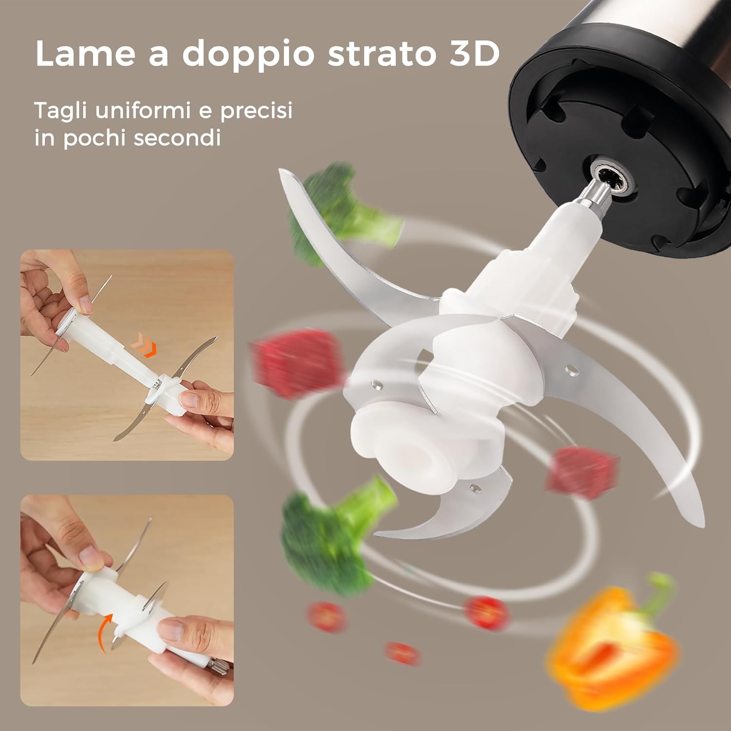 YASHE Tritatutto Elettrico 500W, Robot da Cucina con Ciotola in Acciaio Inox da foto 6