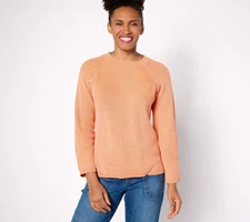 LOGO by Lori Goldstein Women's Top Sweater Sz S Crewneck Plaited Pink A639558