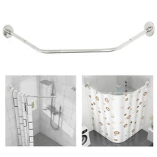 Corner Shower Curtain Rod Adjustable Stainless Steel Curved Shaped Rack Bathroom