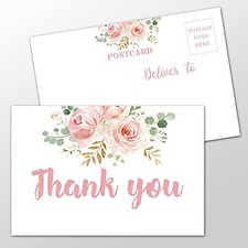 Thank You Postcards - Blush Pink Double-Sided Blank Thank You Note Cards Floral