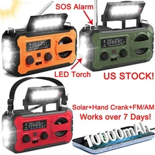 100000mAh Emergency Solar Hand Crank Weather Radio Power Bank Charger Flashlight