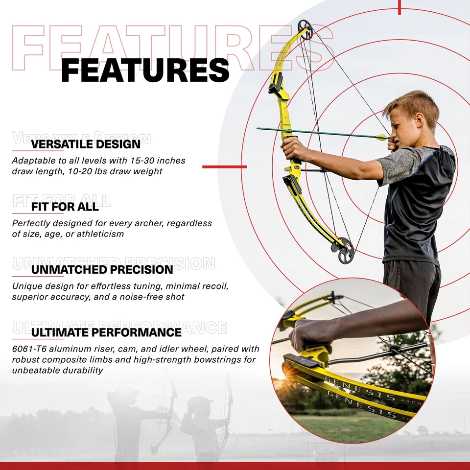 Genesis Original Archery Compound Bow/Arrow Set, Left Handed, Yellow (Open Box) - Image 2 of 4