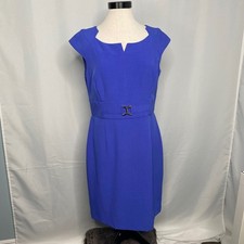 Tahari Arthur S Levine Royal Blue Sheath Dress Cap Sleeve Buckle Detail Size 12