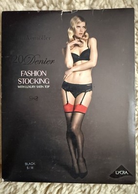 Hunkemöller Fashion Stocking/ Strapsstrümpfe 20Den Satin Top Schwarz/rot S/M Neu