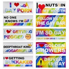10 PCS Car Funny LGBT Stickers, Reflective Rainbow Bumper Decals Prank Style 1