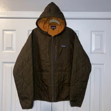 Patagonia Mens Med. Diamond Quilted Bomber Insulated Hoody Jacket Full Zip Brown