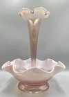 Fenton Horn Velva Satin Iridescent Pink Rose Stretch Epergne Missing Horns