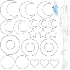 22 Piece Macrame Dream Catcher Rings Set - Silver Metal Hoops for DIY Crafts