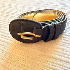 Calderon Vintage Womens Black Textured Belt Gold Lining Round Buckle Size S