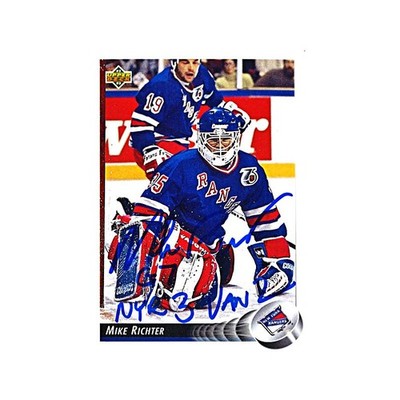 Mike Richter Rangers Autographed Inscribed ''G7: NYR 3 - VAN 2'' 1993 UDA Card