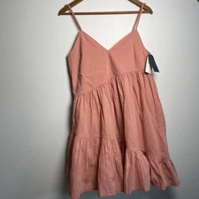 NWT Melrose and Market Pink Sleeveless V-Neck Tiered Cotton Mini Dress Size S