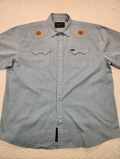 Howler Bros Embroidered Western Snap Shirt XL Pearl Snaps Chambray Short Sleeve