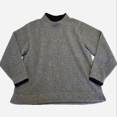 Vintage L.L. Bean Fleece Pullover Womens XL Gray Blue Mock Neck Sherpa Texture