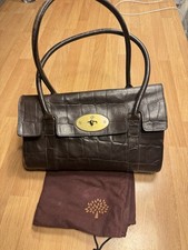 Mulberry Dark Brown Croc Embossed Leather Handbag - Brass Lock Authentic