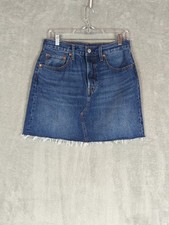 Levi's Premium High-Rise Denim Mini Skirt Women  s Size 30 Button Fly Raw Hem