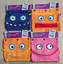 4 ZipIt Zipsters Orange Googly Monster 3 Ring Two Pouch Pencil Supplies Case NEW