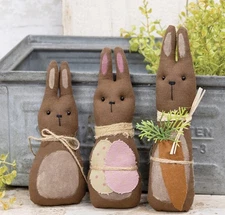 Set 3- Primitive Bunny Dolls Primitive Eggs Folk Art Bunnies Rabbit