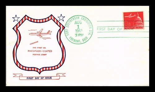 US COVER PHOSPHOR COATED 8C AIR MAIL FIRST DAY OF USE HAND CANCEL