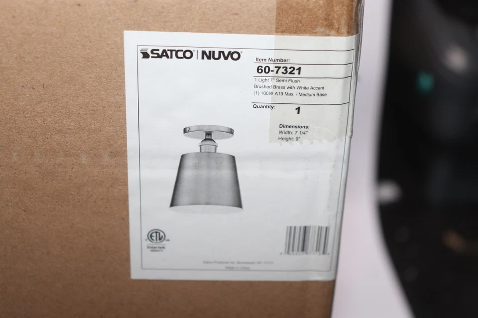 Nuvo Lighting Una Luz Montaje Semi Al Ras Latón Cepillado/Blanco 7" Foto 4 de 4