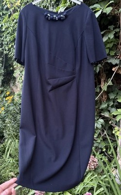 Edles BASLER Etui Kleid Gr.42 dkl.blau 67%PE 29%Viscose 4%Elast. mit Futterstoff
