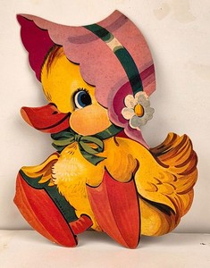Vintage Easter Die Cut Cardboard Easter Chick Flat USA Dennison? 6.5 " Tall