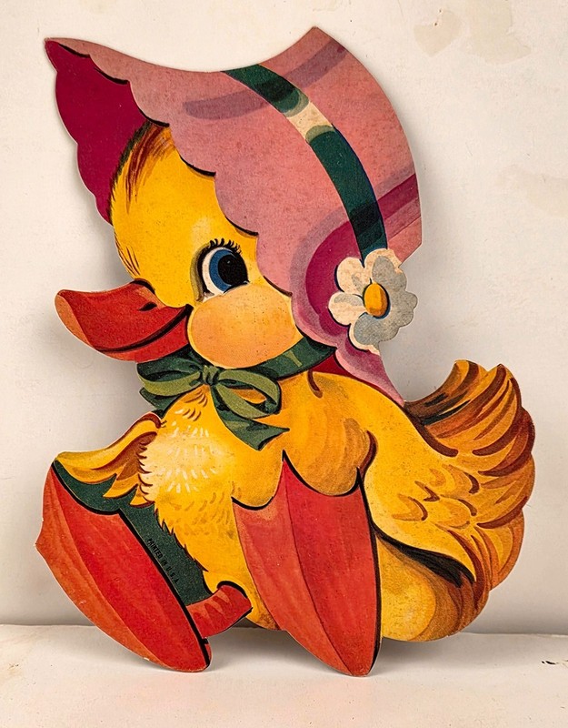 Vintage Easter Die Cut Cardboard Easter Chick Flat USA Dennison? 6.5 " Tall