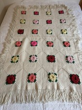 Manta afgana vintage tejida a mano 3D rosa abuela con flecos 42" x 62"