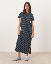 PACT Organic Soft-Slub Essential Easy Tee Maxi Dress - Saranac Stripe