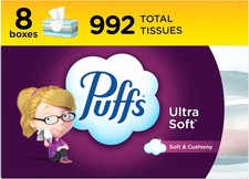 Facial Tissue Ultra Soft Non-Lotion, 8 Rectangle Boxes, 124 Facial Tissues per