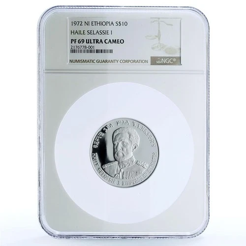 Ethiopia 10 dollars Haile Selassie I KM-53 PF 69 NGC silver coin 1972 (1964)