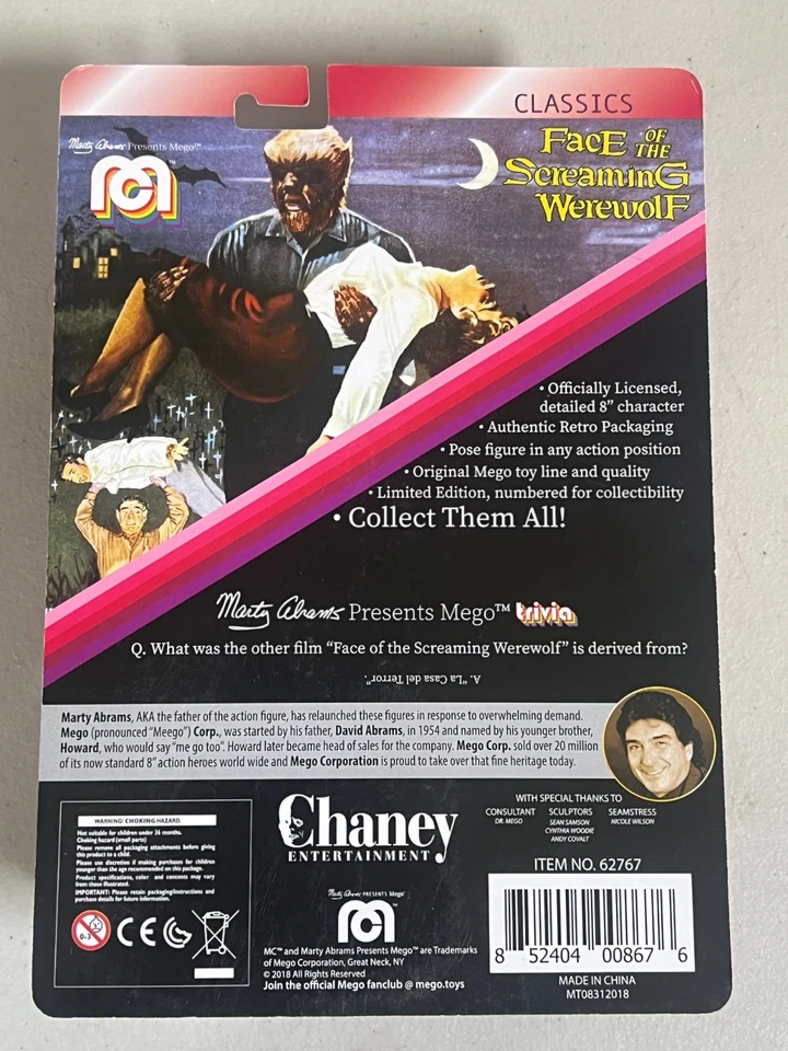 Figura de acción Mego Face of the Screaming Werewolf 8" nueva sin usar, en caja Lon Chaney Horror Foto 2 de 2