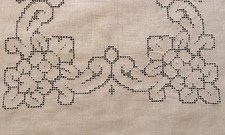 Antique Vintage Linen Hand Embroidered Tablecloth / 33  x32  