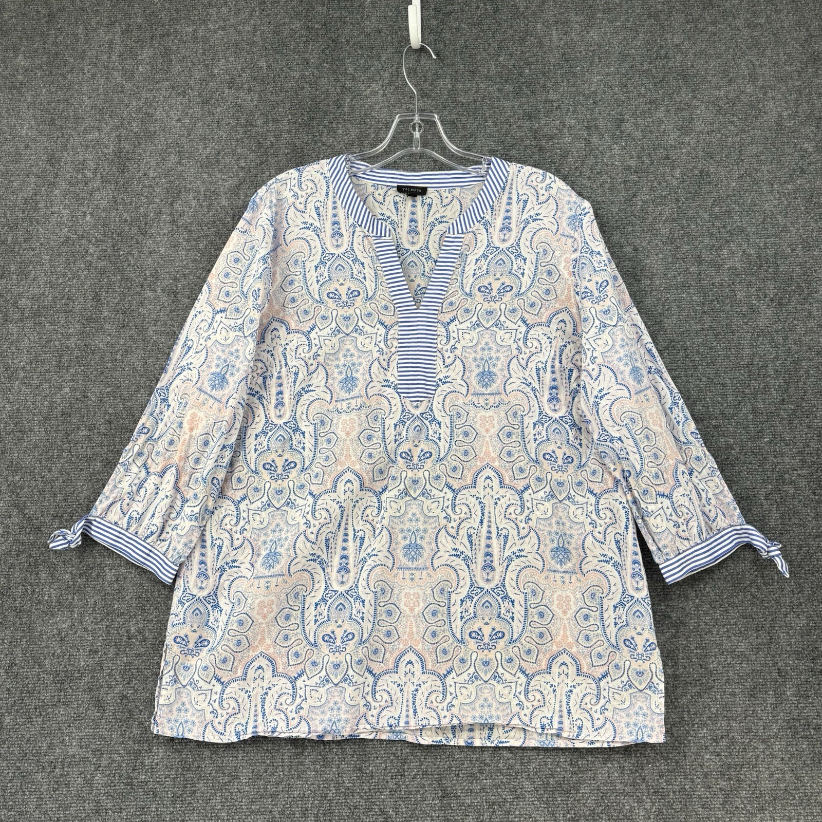 Talbots Blue & Pink Paisley Tunic Top Women’s Large Boho Preppy Coastal