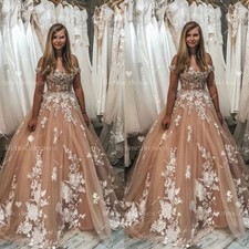 Champagne Wedding Dresses Off Shoulder Beach Boho Lace Elegant Bridal Gowns