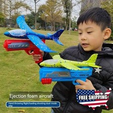 Kids Foam Plane Launcher Gun Outdoor Catapult Glider Shooting Flying Toy