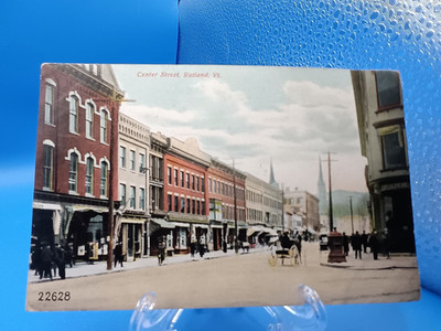 190? Posted Divided Postcard-Center St, Rutland Vt-Stores,People,Horses &Buggies