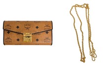 MCM Visetos Long Wallet Brown w/Gold Chain  Box Auth Women's MYLAAPA04CO001