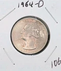1964-D Denver Mint Silver Washington Quarter Coin 90% Silver