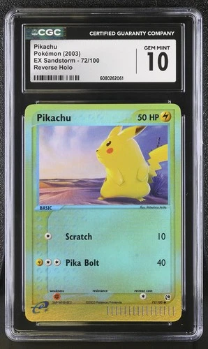 CGC 10 GEM MINT Pikachu 2003 EX Sandstorm 72/100 Reverse Holo Pokemon Card