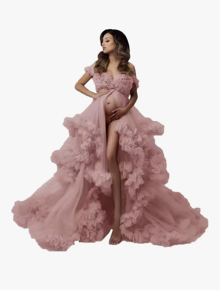 green emerald velvet dress Off-the-Shoulder Empire Maternity Dresses With Slit  DUNTERY UK
