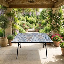 IPAE PROGARDEN Tavolo da Giardino Rettangolare Acciaio 120x80x75 Maiolica Blues